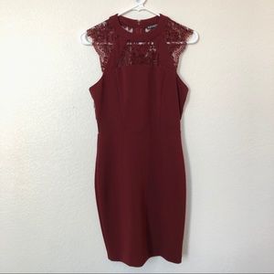 Express Sleeveless Lace Yoke Sheath Dress